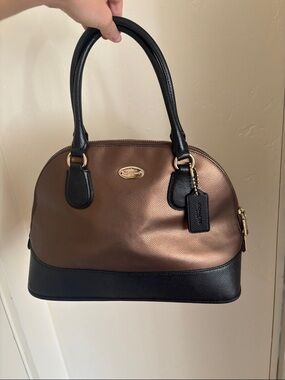 Coach Metallic Bronze and Black Dome Satchel with Gold Hardware